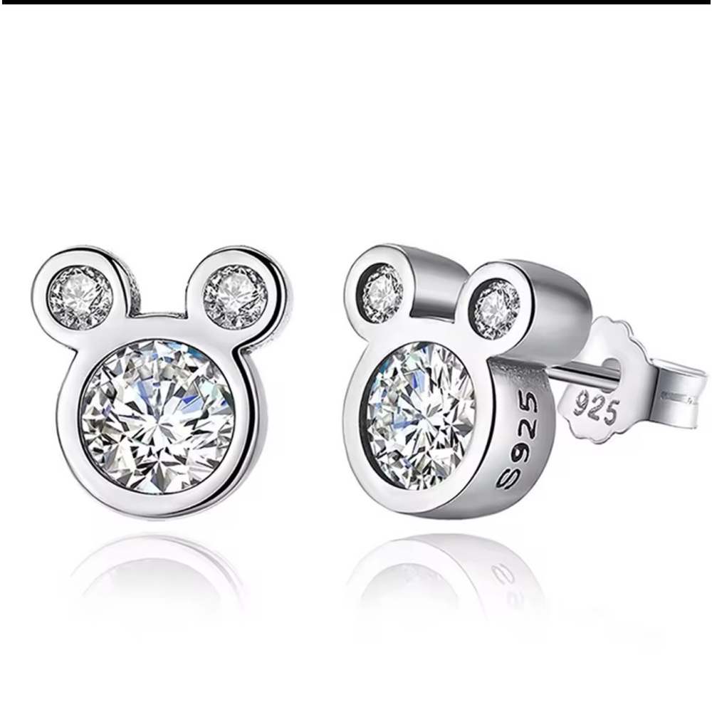 DISNEY MICKEY MOUSE NEW 925 STERLING SILVER SIMULATED DIAMOND EARRINGS